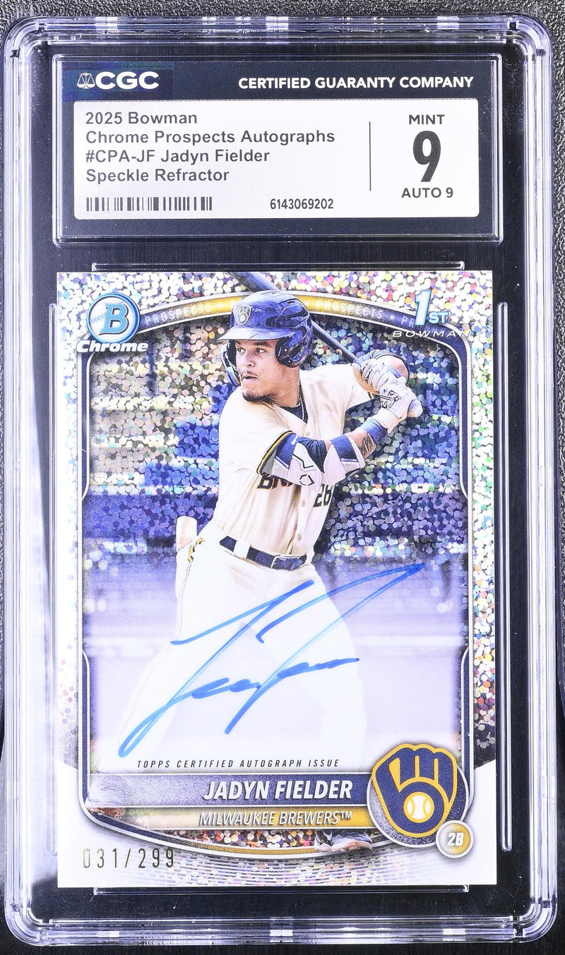 2025 Bowman Chrome Prospects Autographs Jadyn Fielder #CPA-JF Speckle Refractor Auto /299 CGC 9