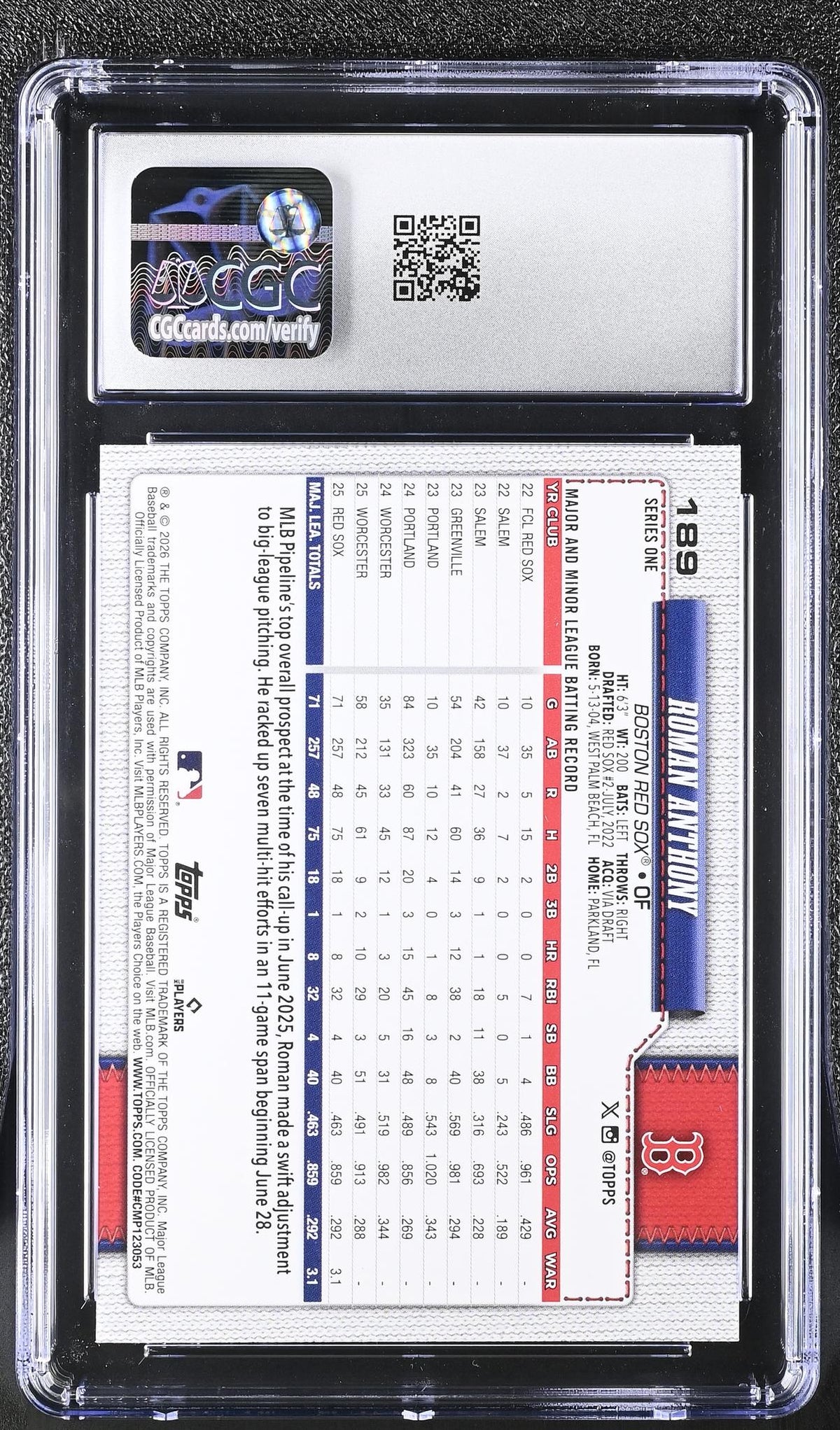 2026 Topps #189 Roman Anthony CGC 9