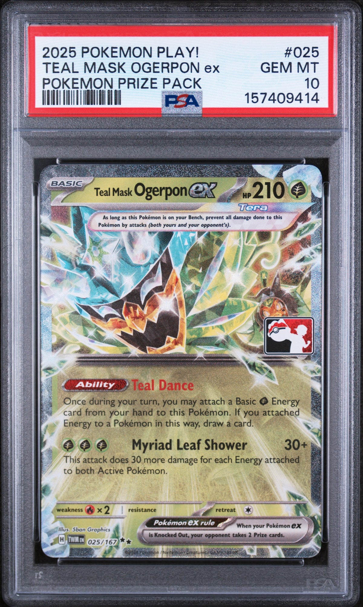 2025 Pokemon Play! Pokemon Prize Pack Teal Mask Ogerpon Ex #025 PSA 10