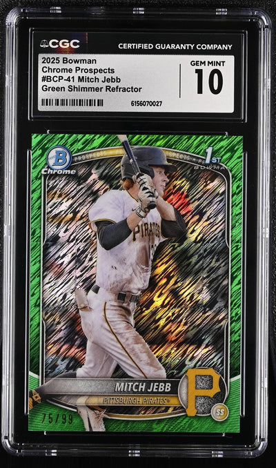 2025 Bowman Chrome Prospects Mitch Jebb #BCP-41 Green Shimmer Refractor /99 CGC 10
