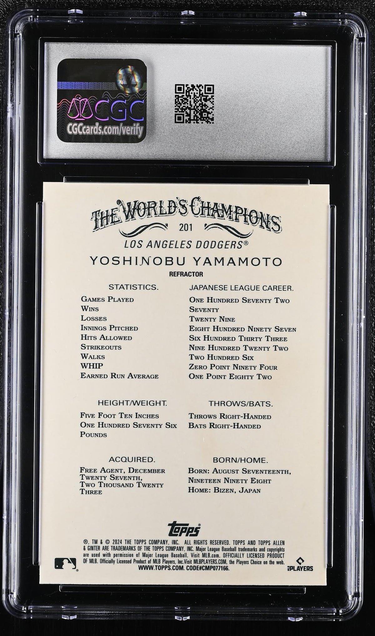 2024 Allen & Ginter #201 Yoshinobu Yamamoto Silver Portrait CGC 10