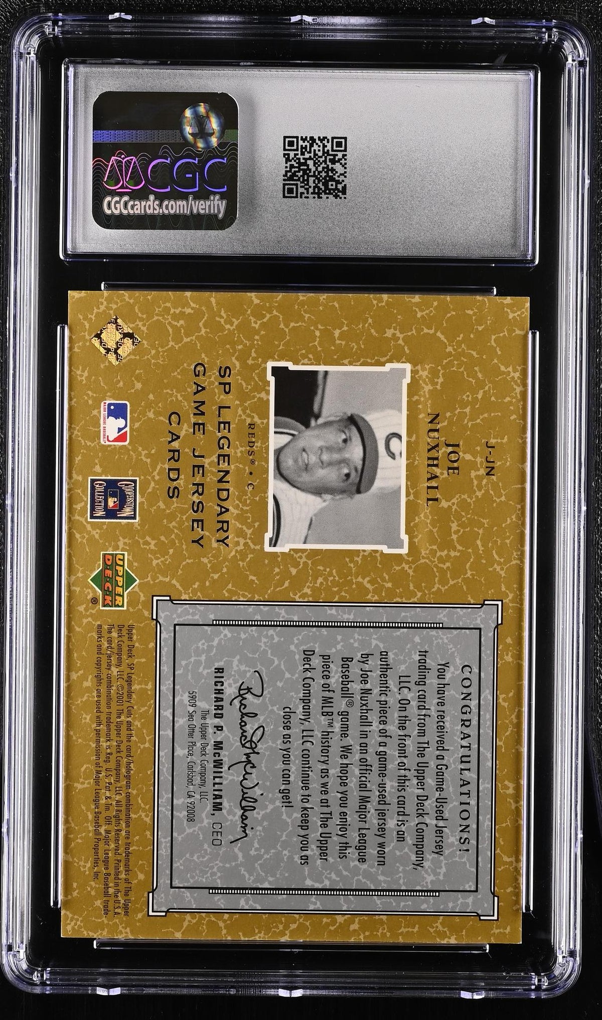 2001 SP Legendary Cuts #J-JN Joe Nuxhall Game Jersey CGC 8.5