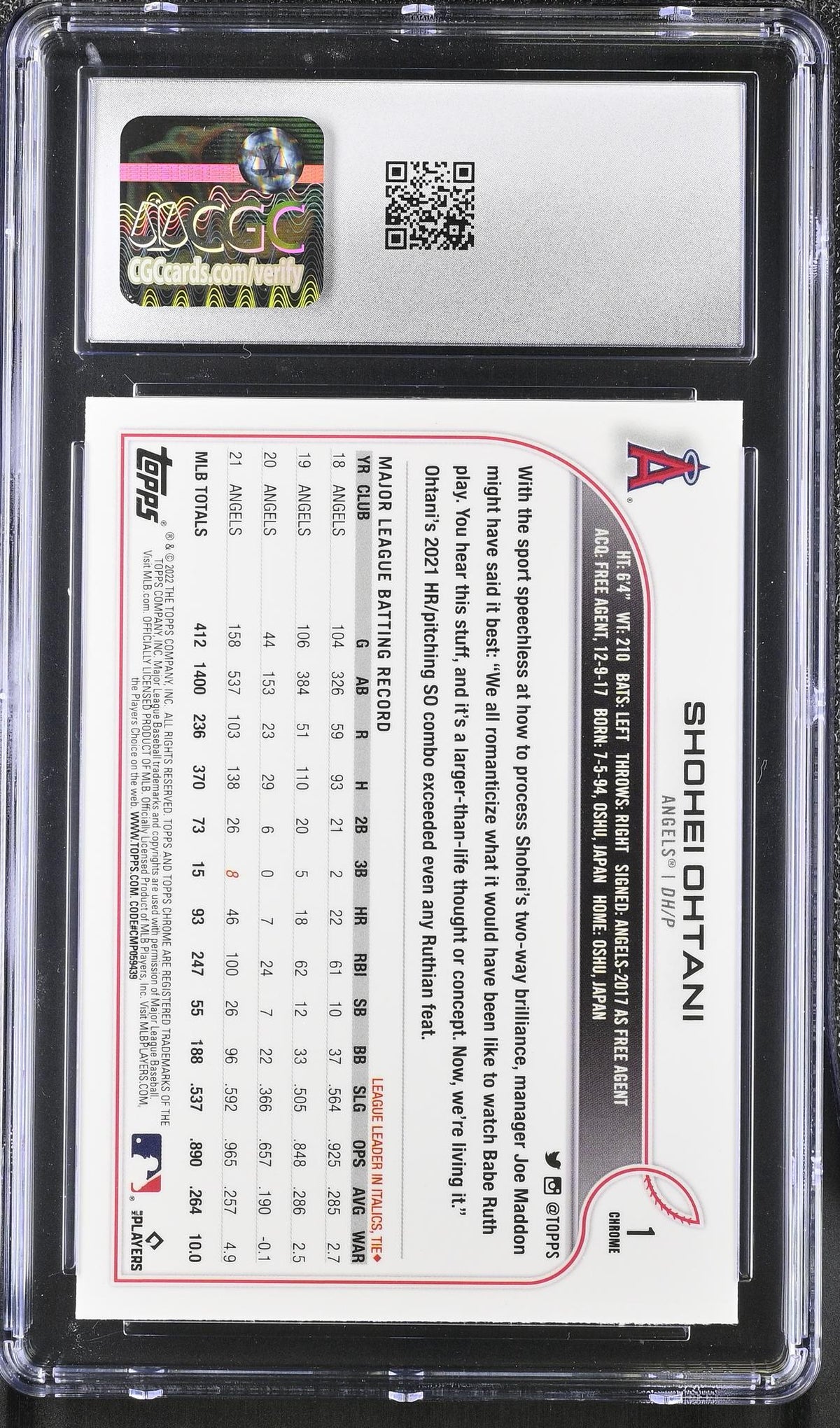 2022 Topps Chrome #1 Shohei Ohtani CGC 9