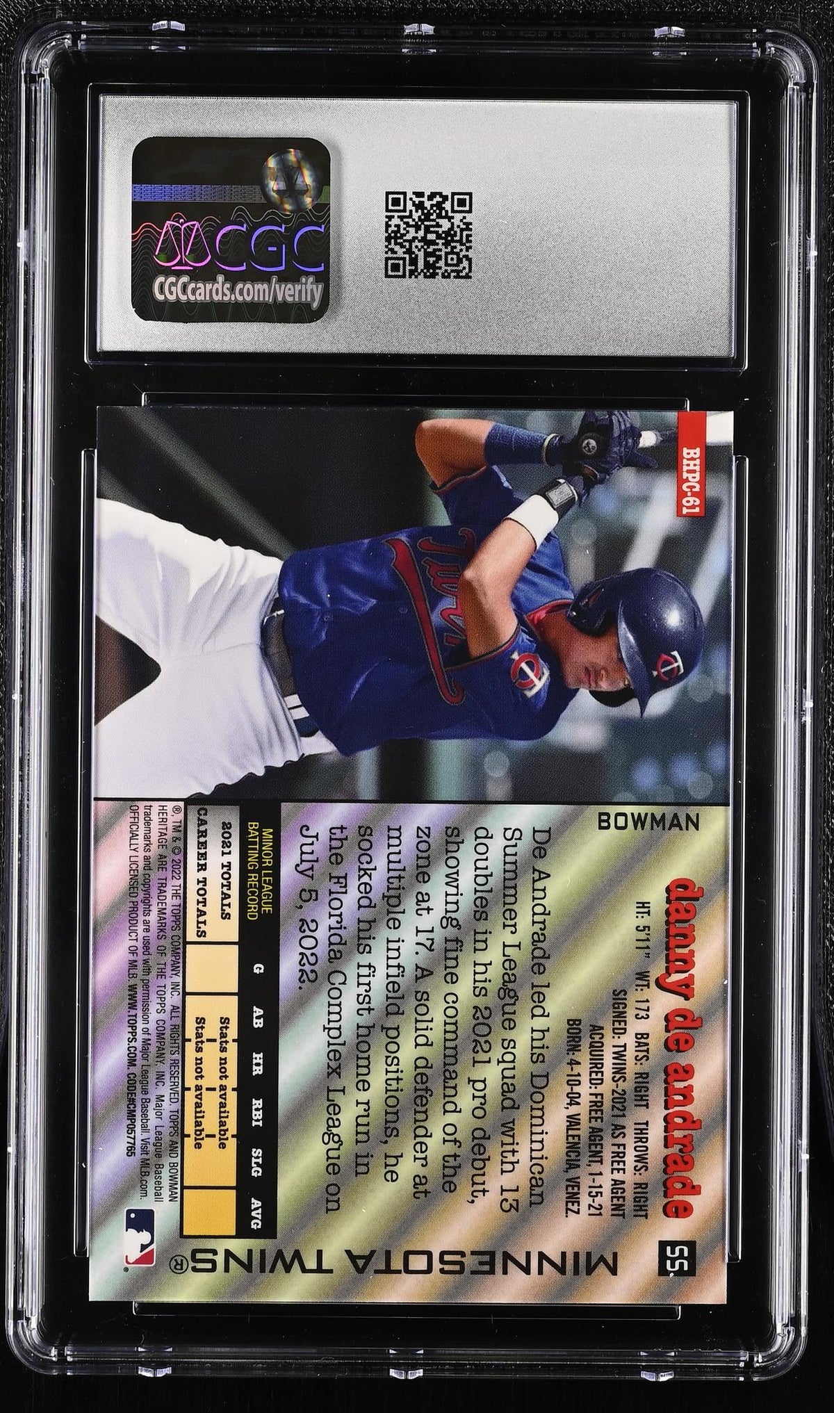 2022 Bowman Heritage #BHPC-61 Danny De Andrade Chrome Prospects /5 CGC 8.5