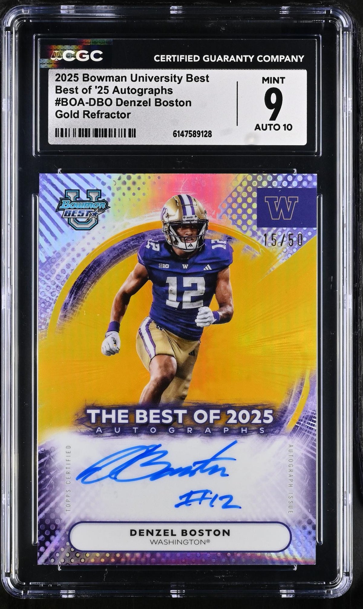2025 Bowman #BOA-DBO Denzel Boston Best of '25 Autographs /50 Auto CGC 9