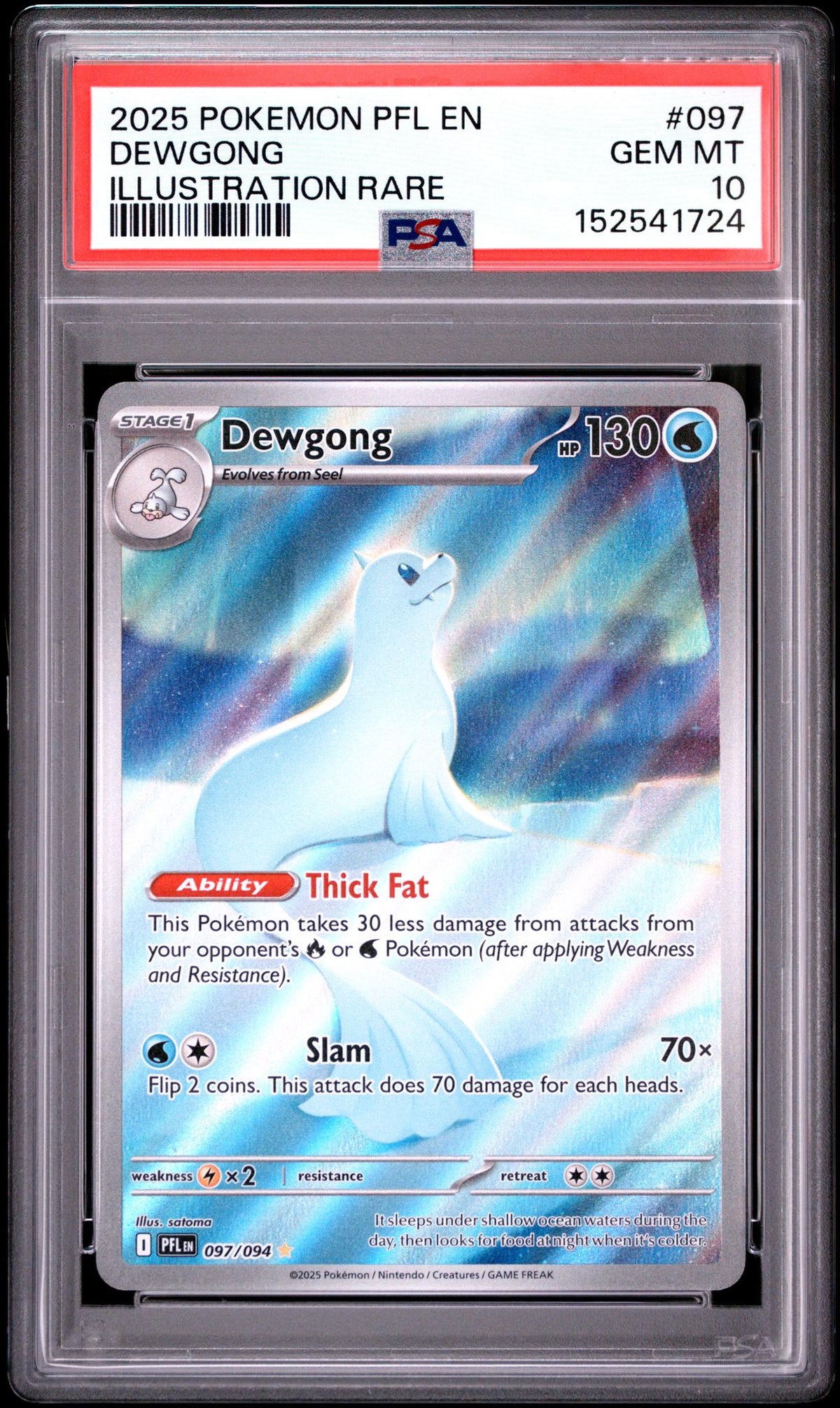 2025 Pokemon Mega Evolution Phantasmal Flames Illustration Rare Dewgong #097 PSA 10