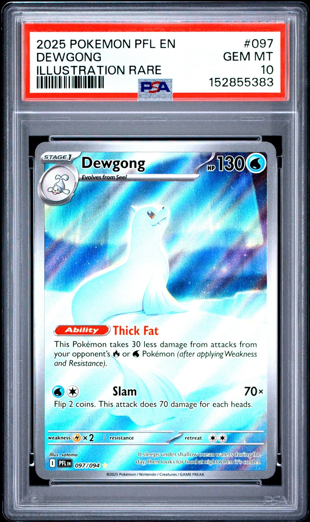 2025 Pokemon Mega Evolution Phantasmal Flames Illustration Rare Dewgong #097 PSA 10