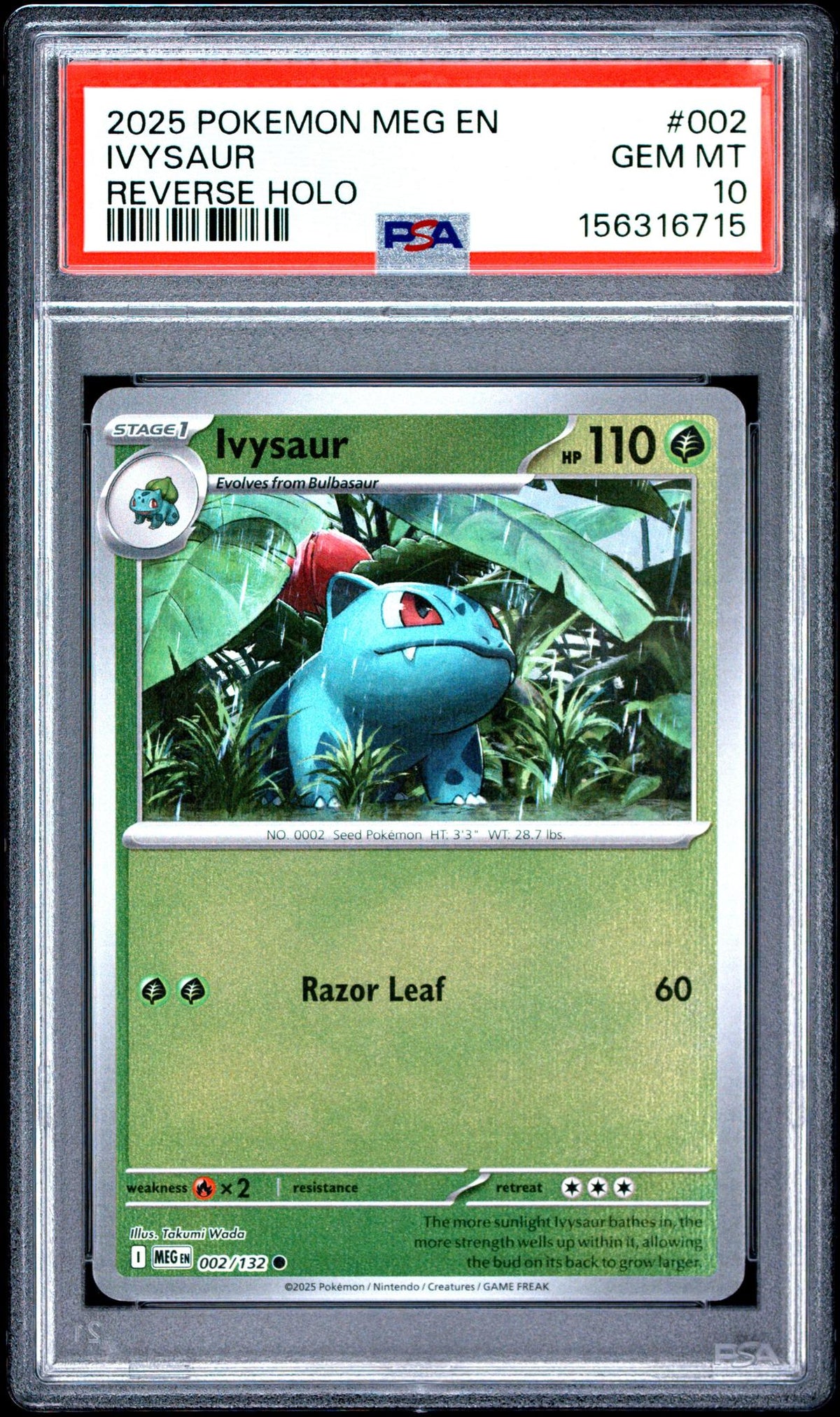 2025 Mega Evolution English Reverse Holo Ivysaur #2 /132 PSA 10