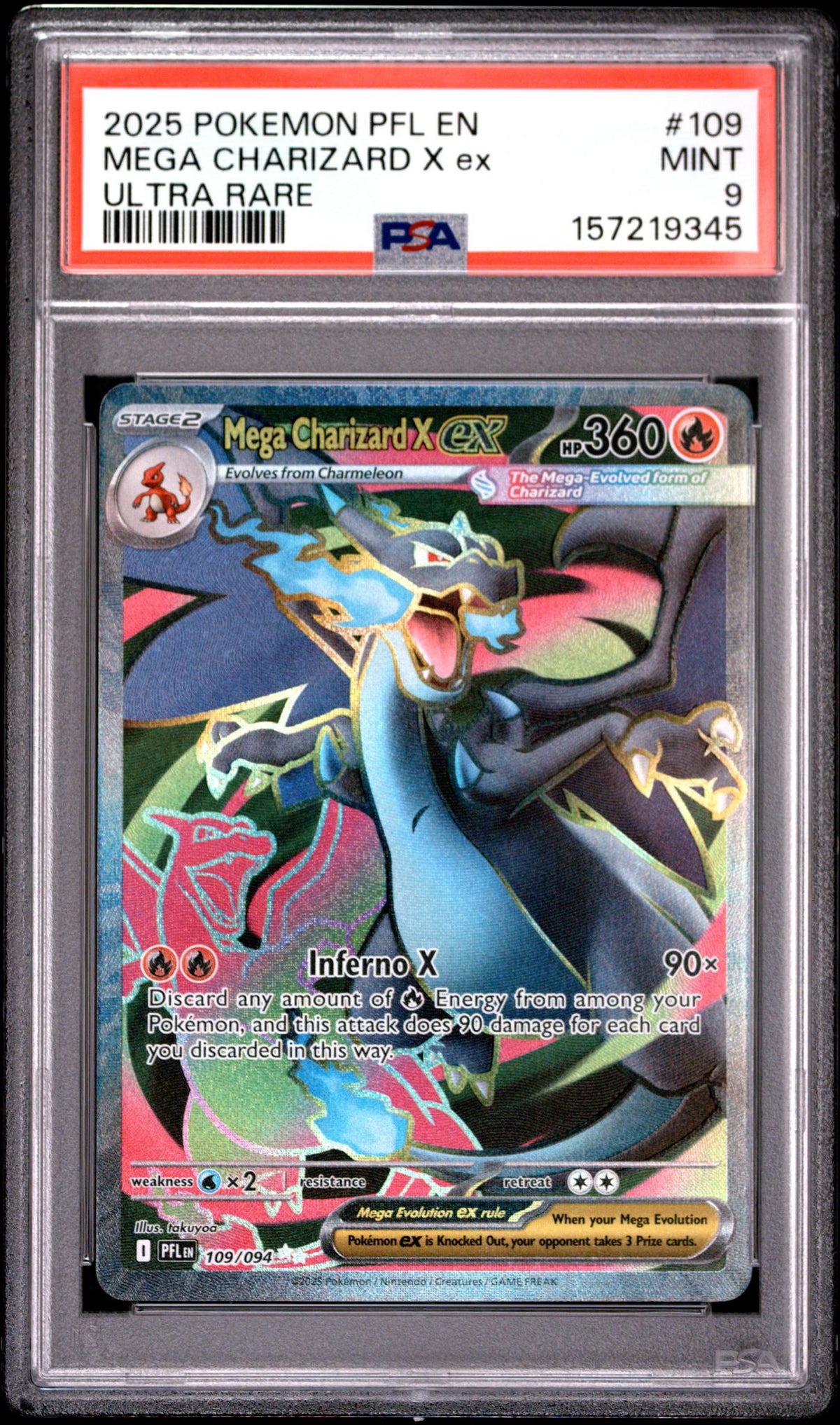 2025 Pokemon Mega Evolution Phantasmal Flames Ultra Rare Mega Charizard X Ex #109 PSA 9