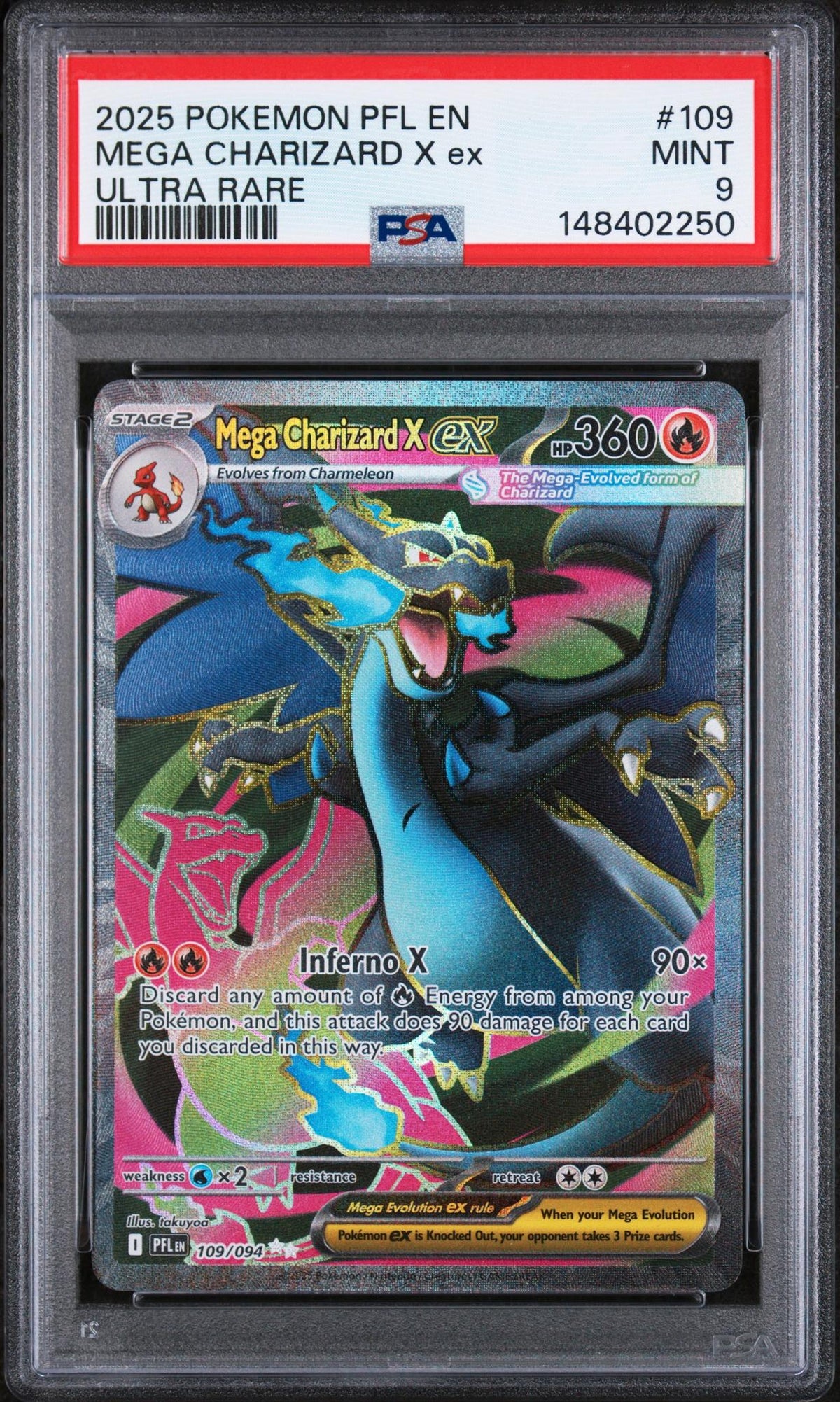 2025 Pokemon Mega Evolution Phantasmal Flames Ultra Rare Mega Charizard X Ex #109 PSA 9