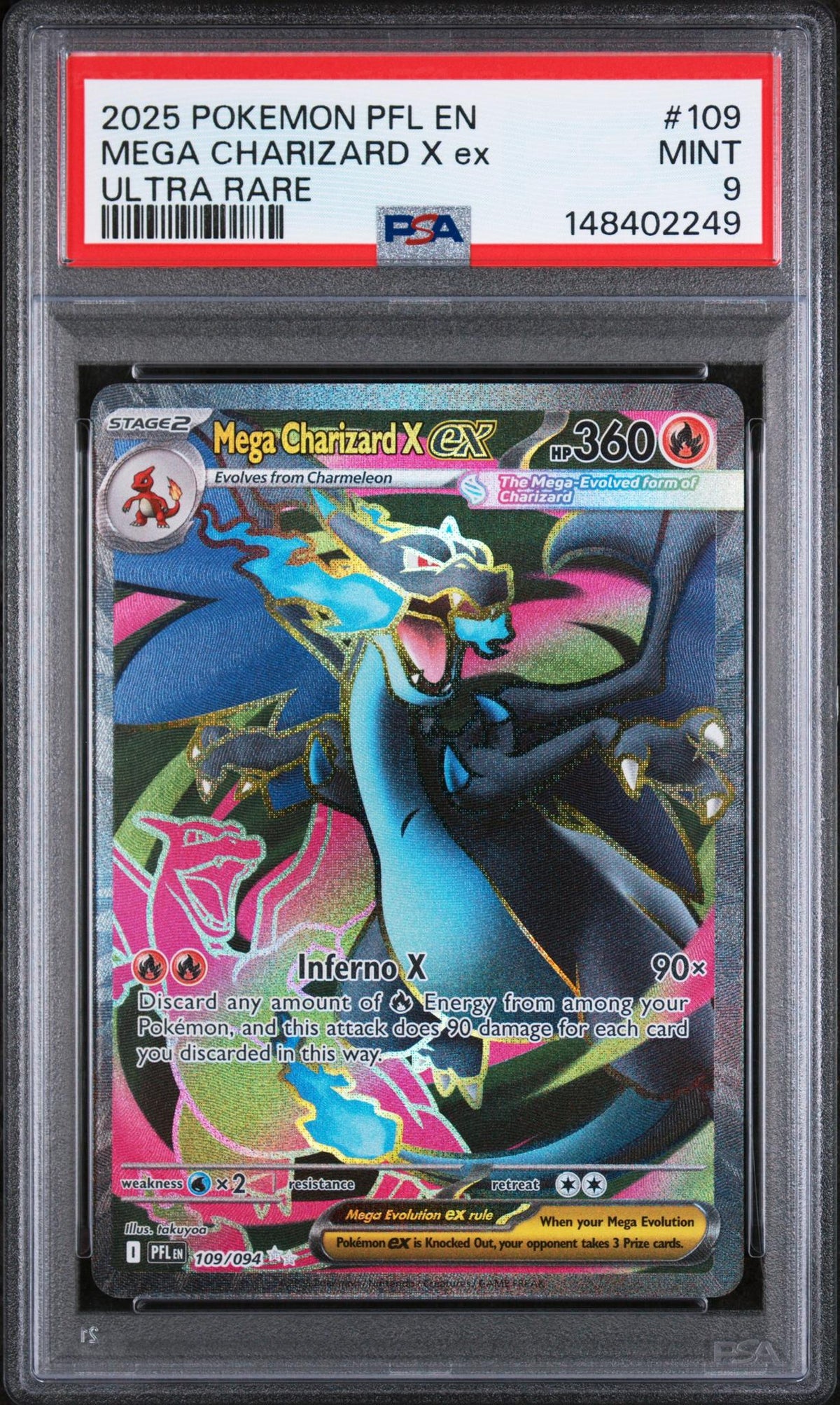 2025 Pokemon Mega Evolution Phantasmal Flames Ultra Rare Mega Charizard X Ex #109 PSA 9