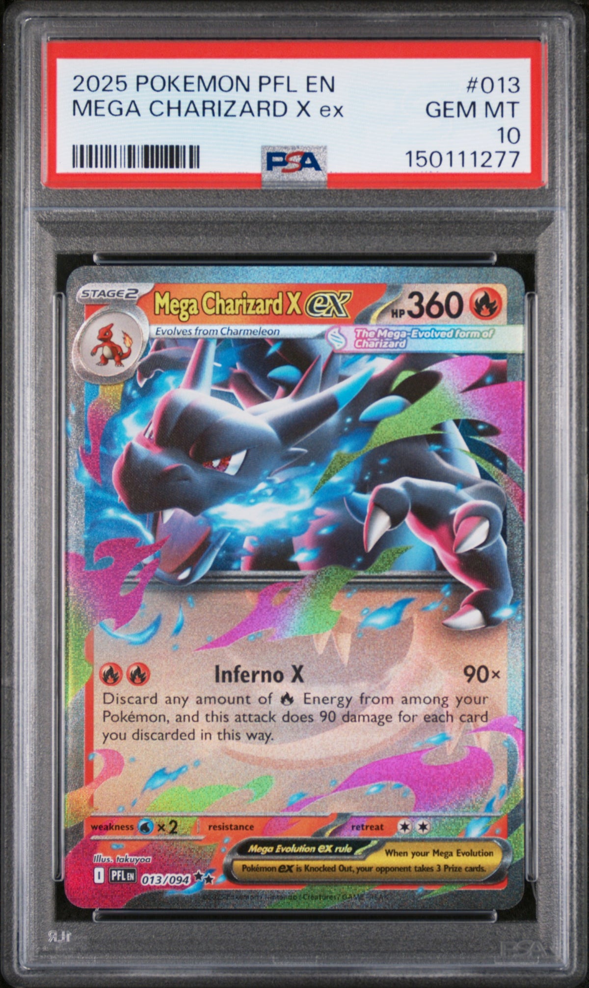 2025 Pokemon Mega Evolution Phantasmal Flames Mega Charizard X Ex #013 PSA 10