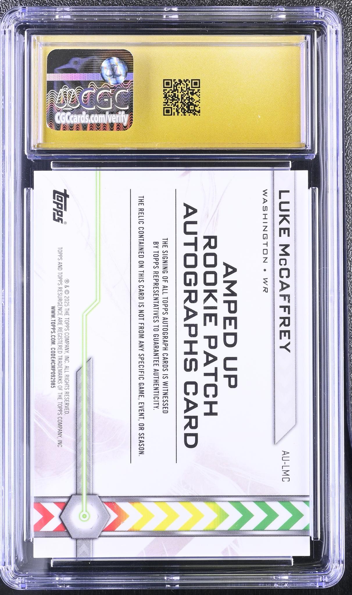 2024 Resurgence # Luke McCaffrey Amped Up Rookie Patch Autos /125 Auto CGC 10