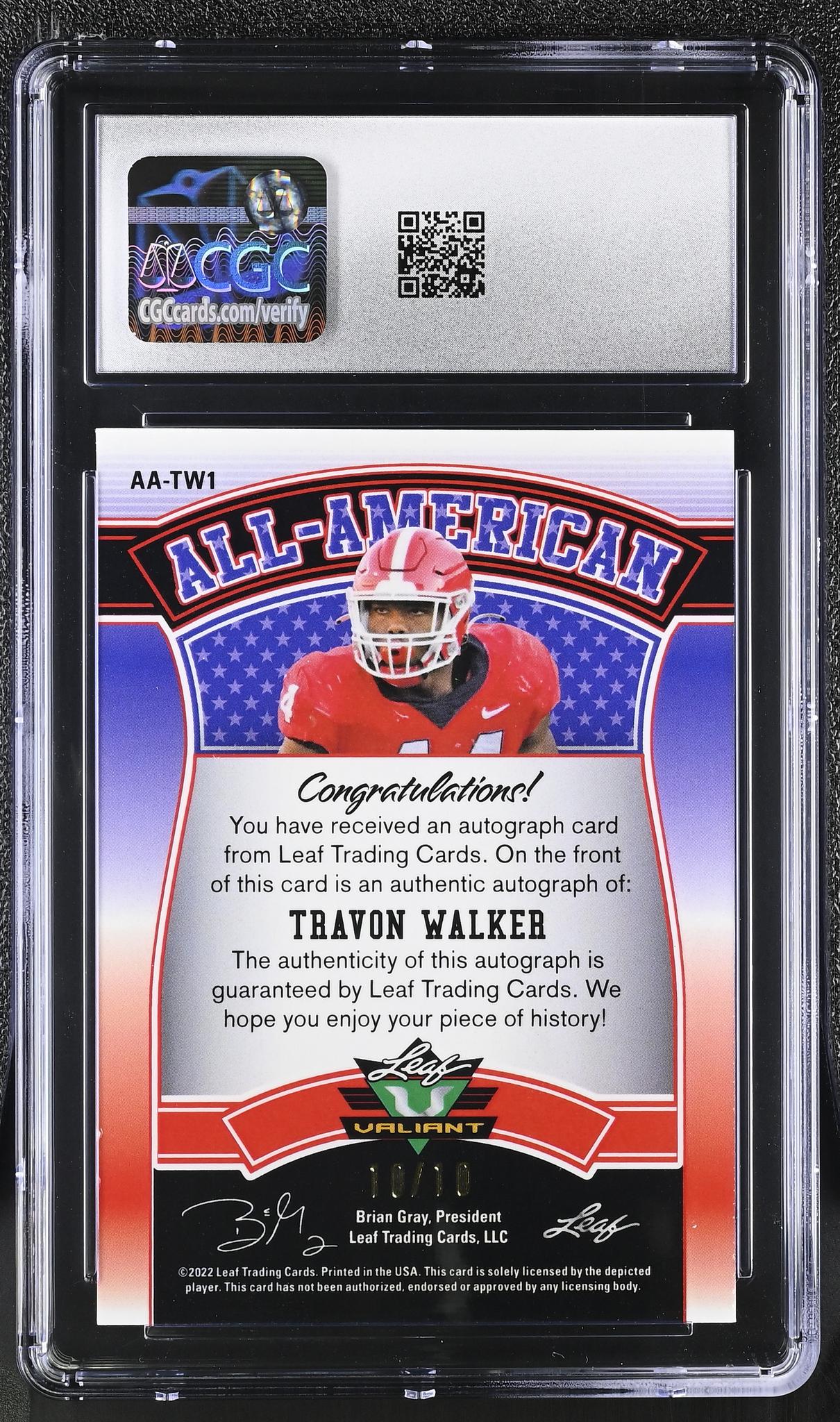 2022 Valiant #AA-TW1 Travon Walker All-American Autographs 10/10 Auto CGC 9