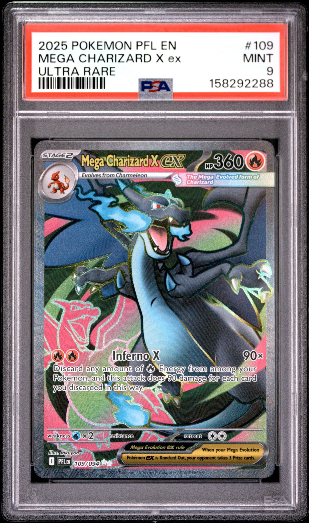 2025 Pokemon Mega Evolution Phantasmal Flames Ultra Rare Mega Charizard X Ex #109 PSA 9
