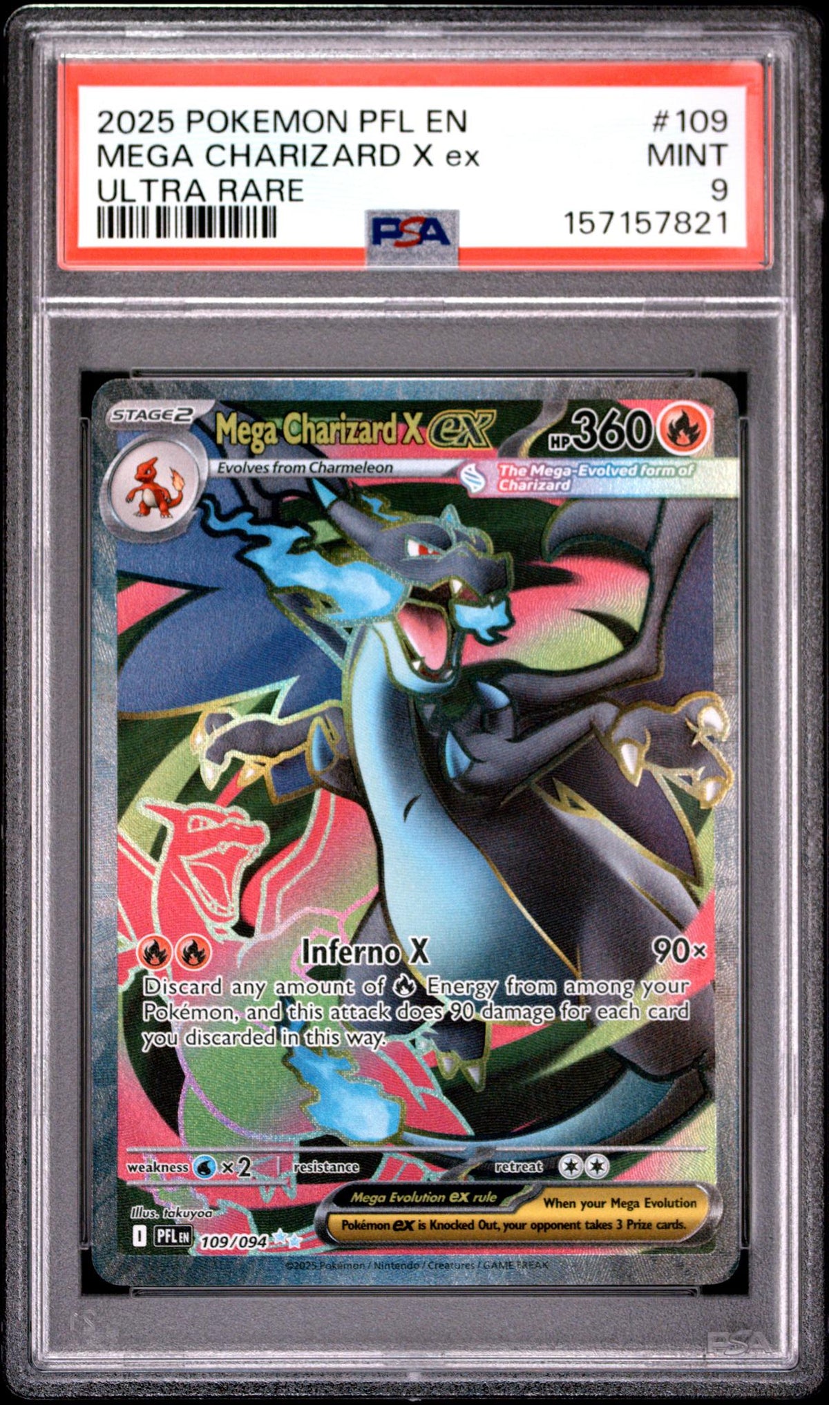 2025 Pokemon Mega Evolution Phantasmal Flames Ultra Rare Mega Charizard X Ex #109 PSA 9
