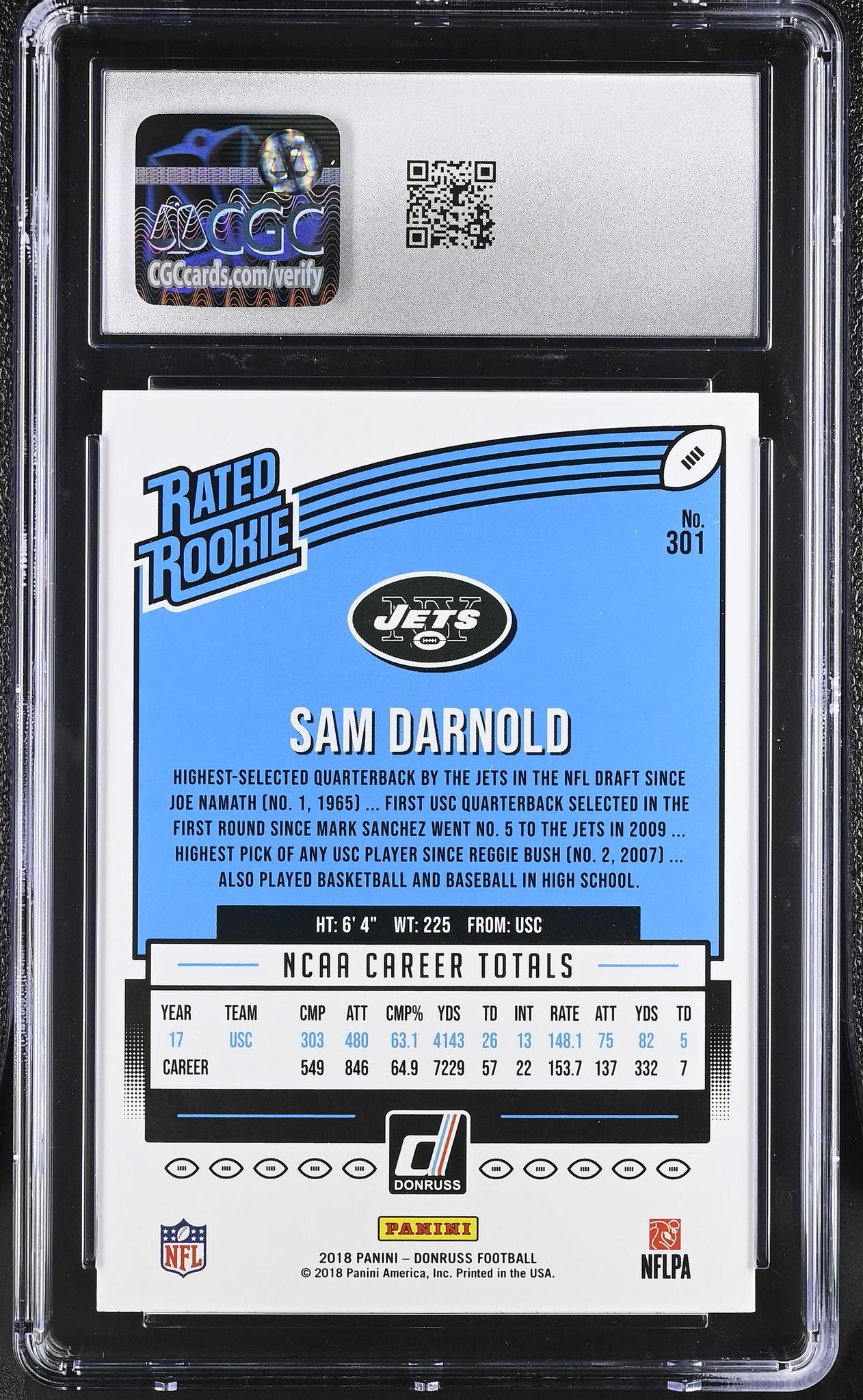 2018 Donruss #301 Sam Darnold Rated Rookie CGC 10