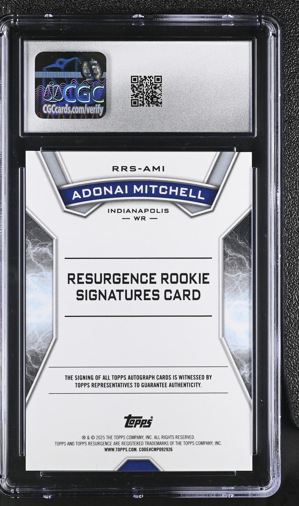 2024 Topps Resurgence #RRS-AMI Adonai Mitchell Rookie Signatures CGC 10