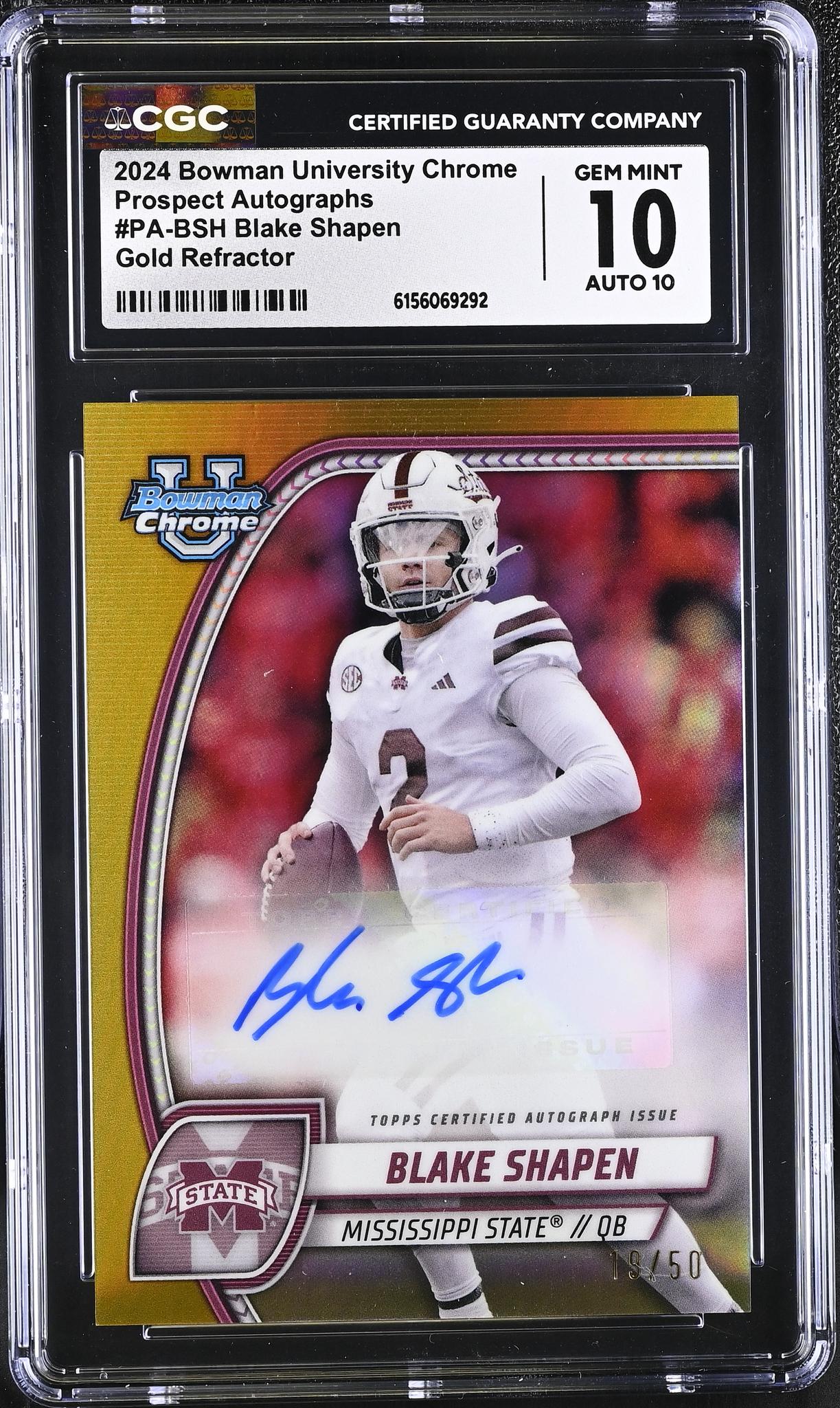 2024 Bowman Chrome #PA-BSH Blake Shapen Prospect Autographs /250 Auto CGC 10