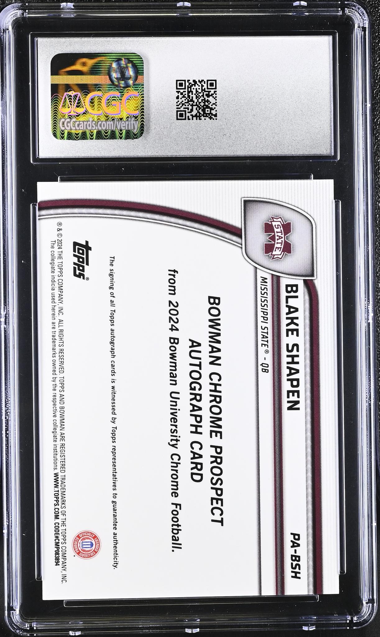 2024 Bowman Chrome #PA-BSH Blake Shapen Prospect Autographs /250 Auto CGC 10