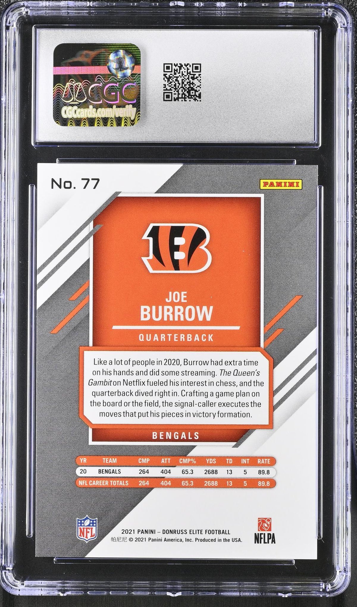 2021 Donruss Elite #77 Joe Burrow Aspirations Shimmer /499 CGC 9