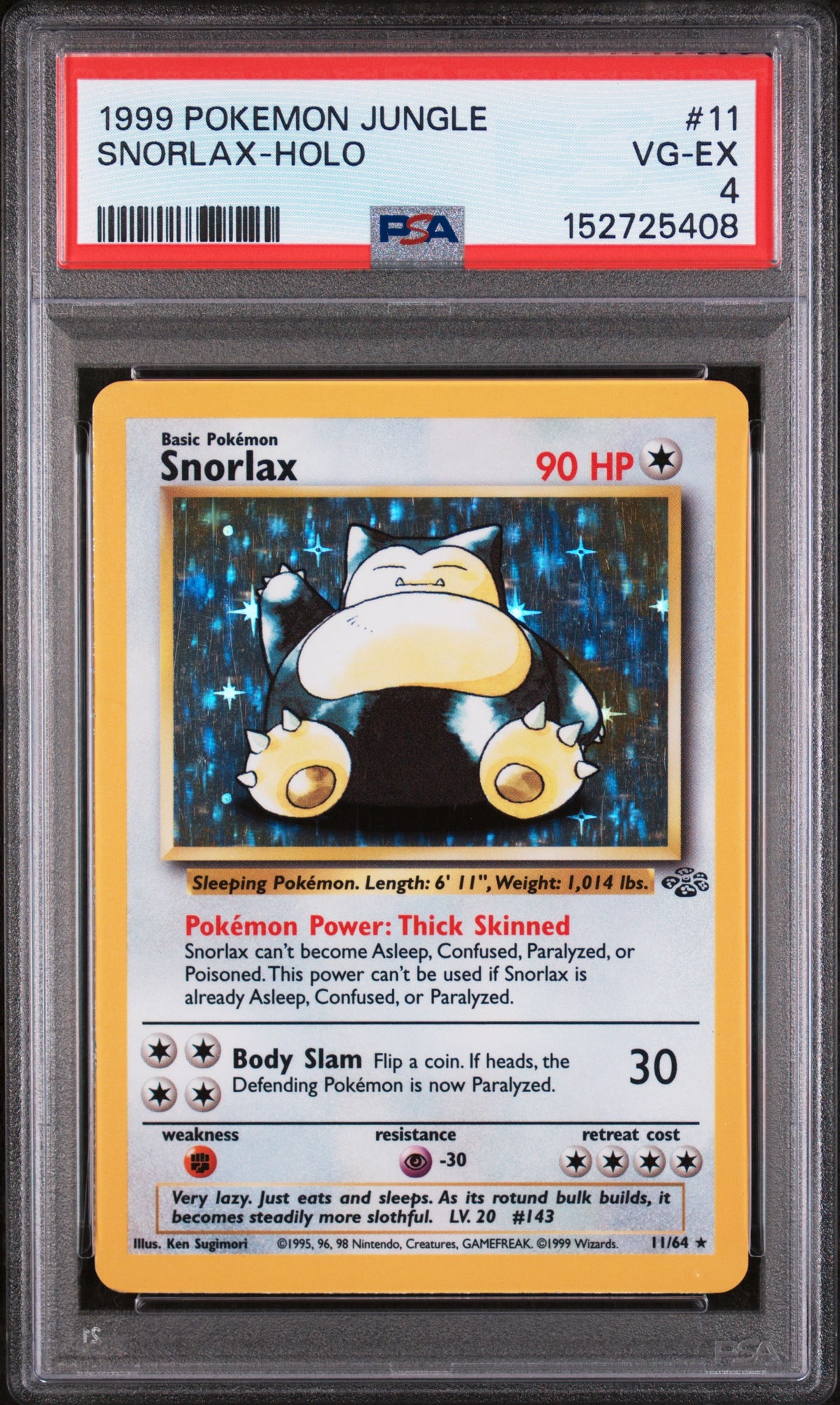 1999 Pokemon Jungle Holo Snorlax #11 PSA 4