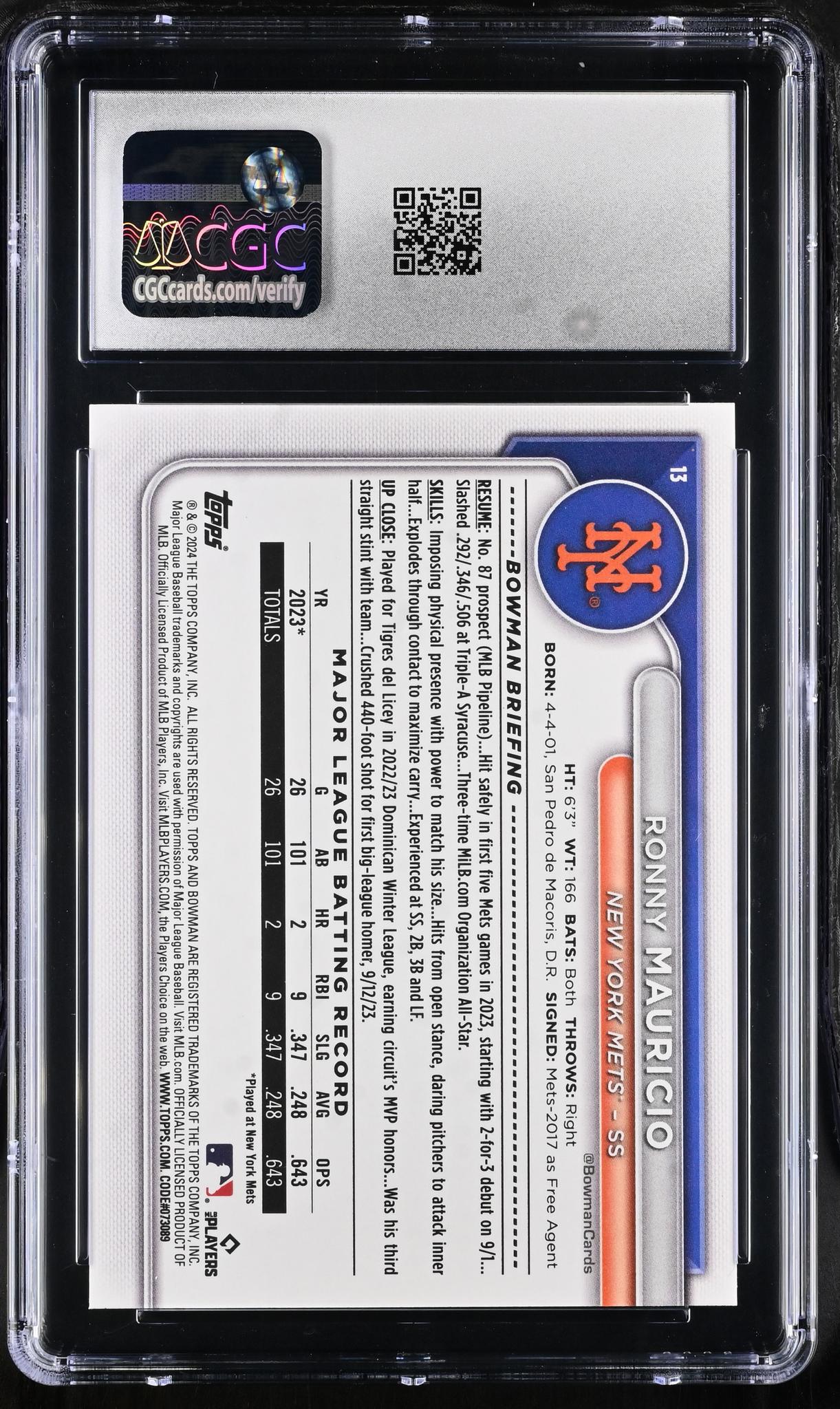 2024 Bowman #13 Ronny Mauricio CGC 10