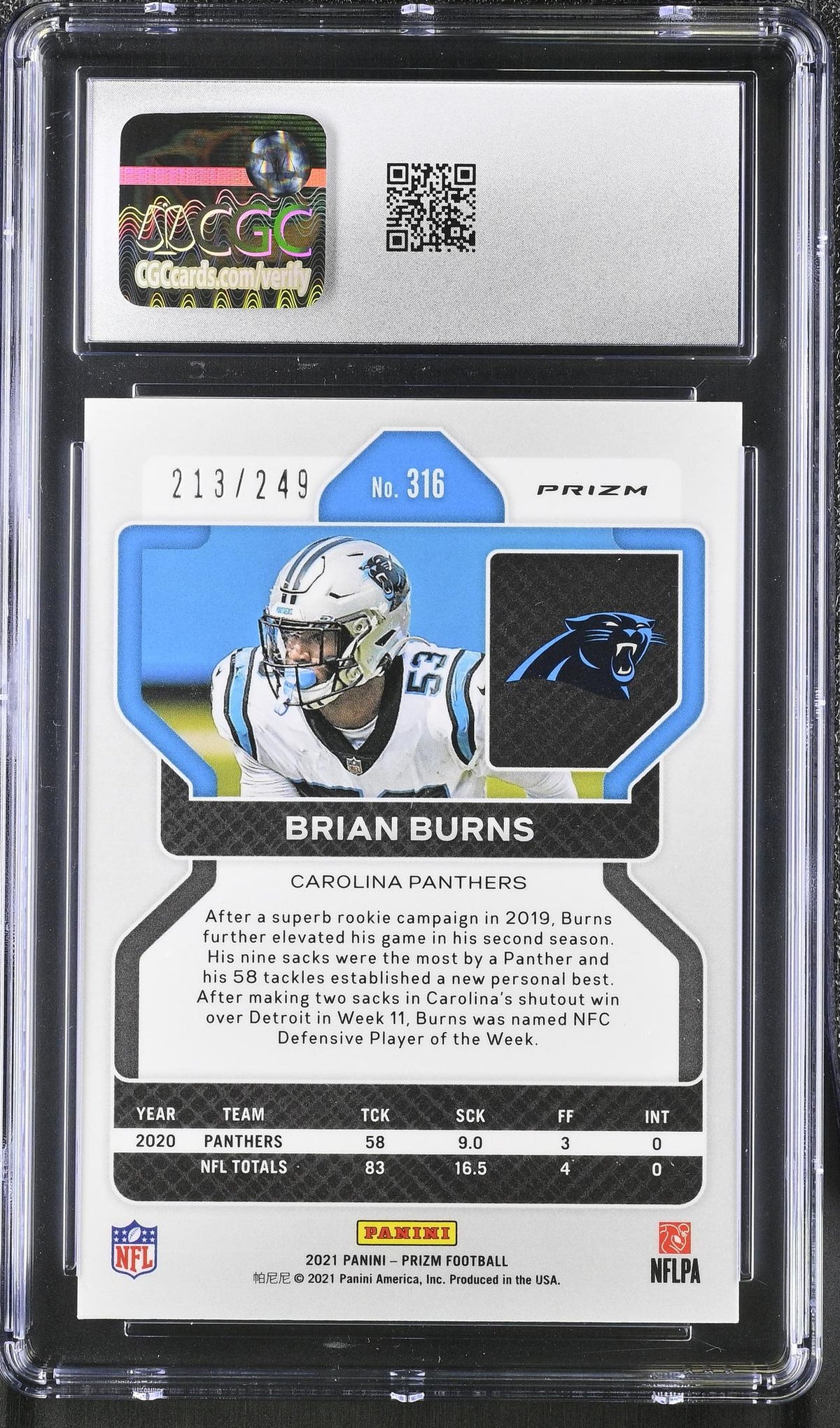 2021 Prizm #316 Brian Burns /249 CGC 9