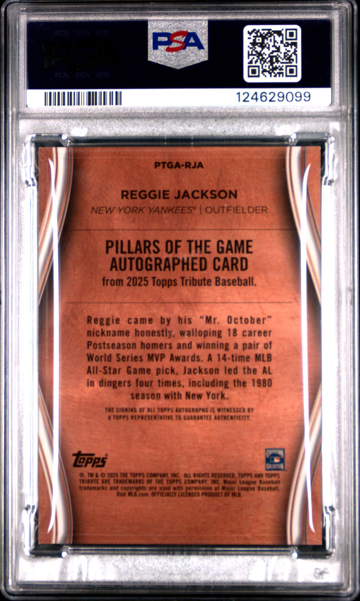 2025 Topps Tribute Pillars of the Game Autographs Gold Reggie Jackson #RJA /75 PSA 9