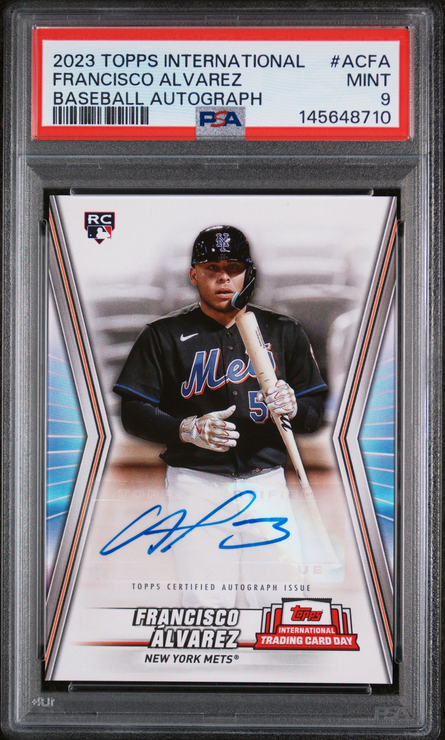 2023 Topps International Trading Card Day Baseball Autographs Francisco Alvarez #ACFA /72 PSA 9