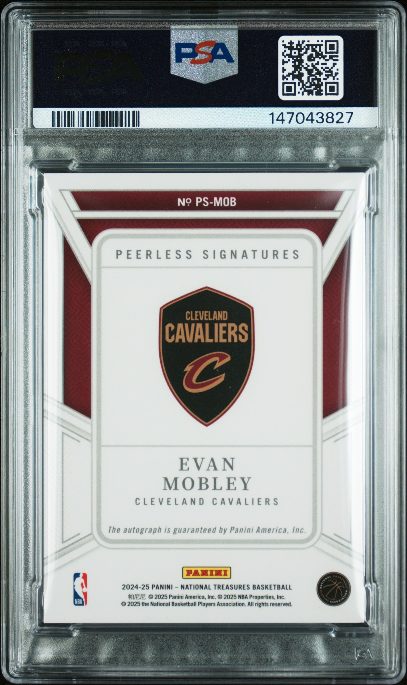 2024 Panini Immaculate Collection Update 2024-25 National Treasures Peerless Signatures-Gold Evan Mobley #PS-MOB /10 PSA 8