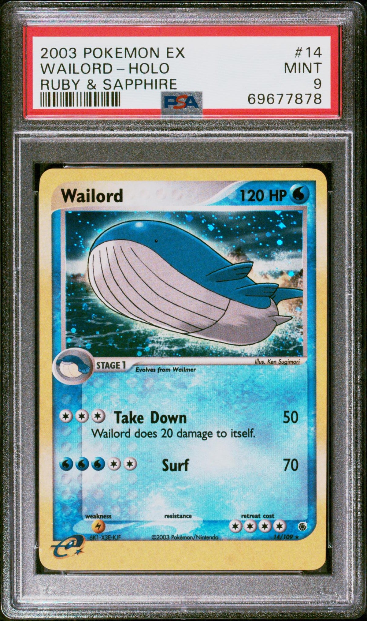 2003 Pokemon Ex Ruby and Sapphire Holo Wailord #14 PSA 9