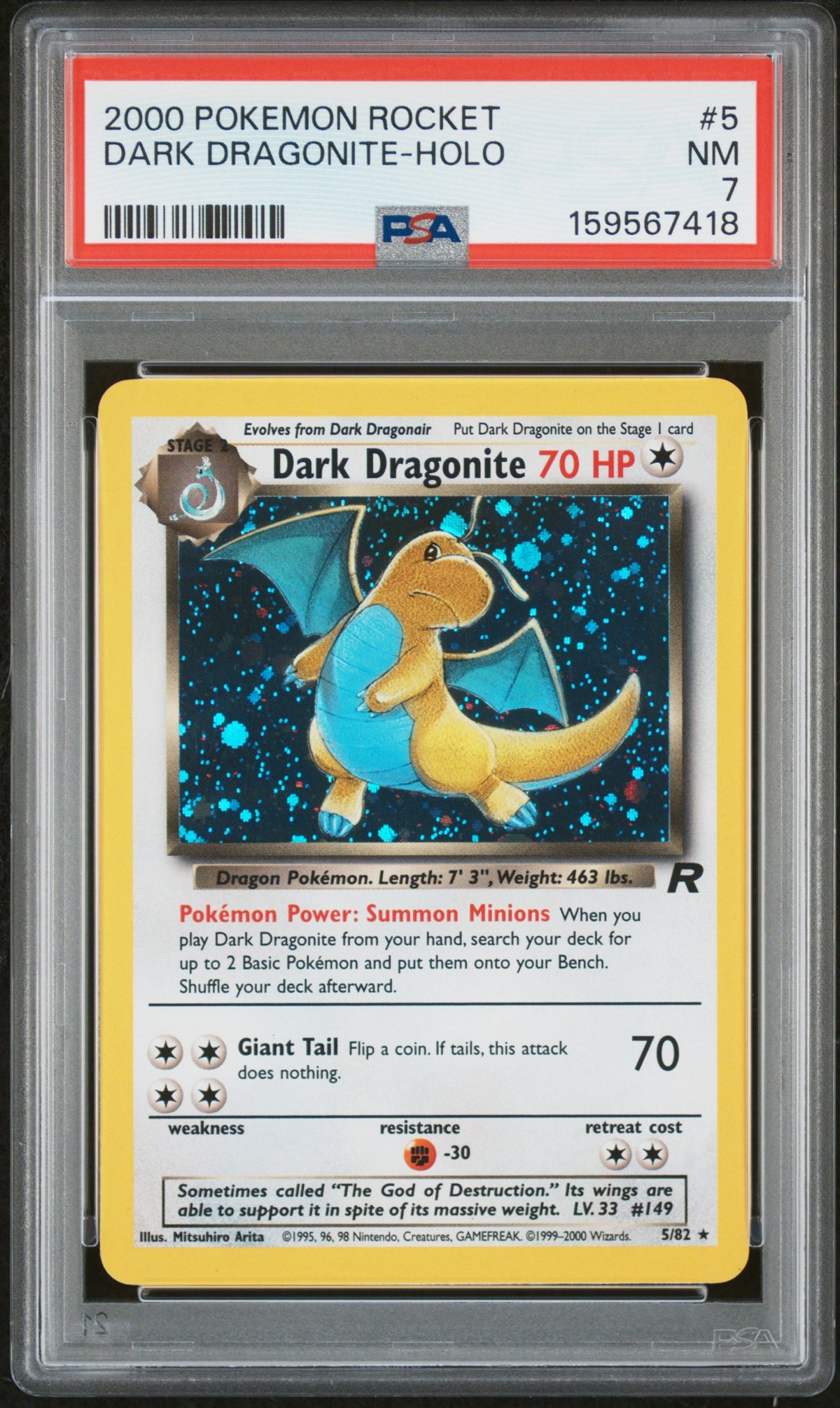 2000 Pokemon Team Rocket Holo Dark Dragonite #5 PSA 7