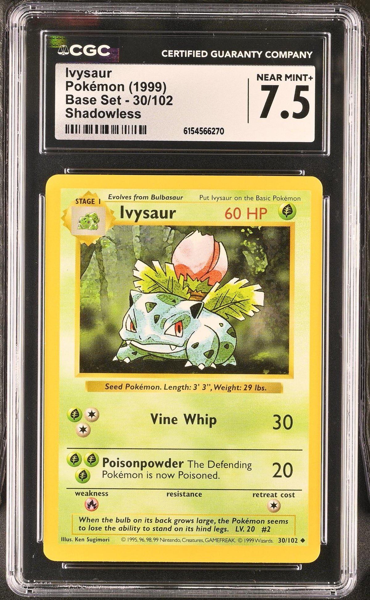 1999 Pokemon #30/102 Ivysaur Base Set CGC 7.5