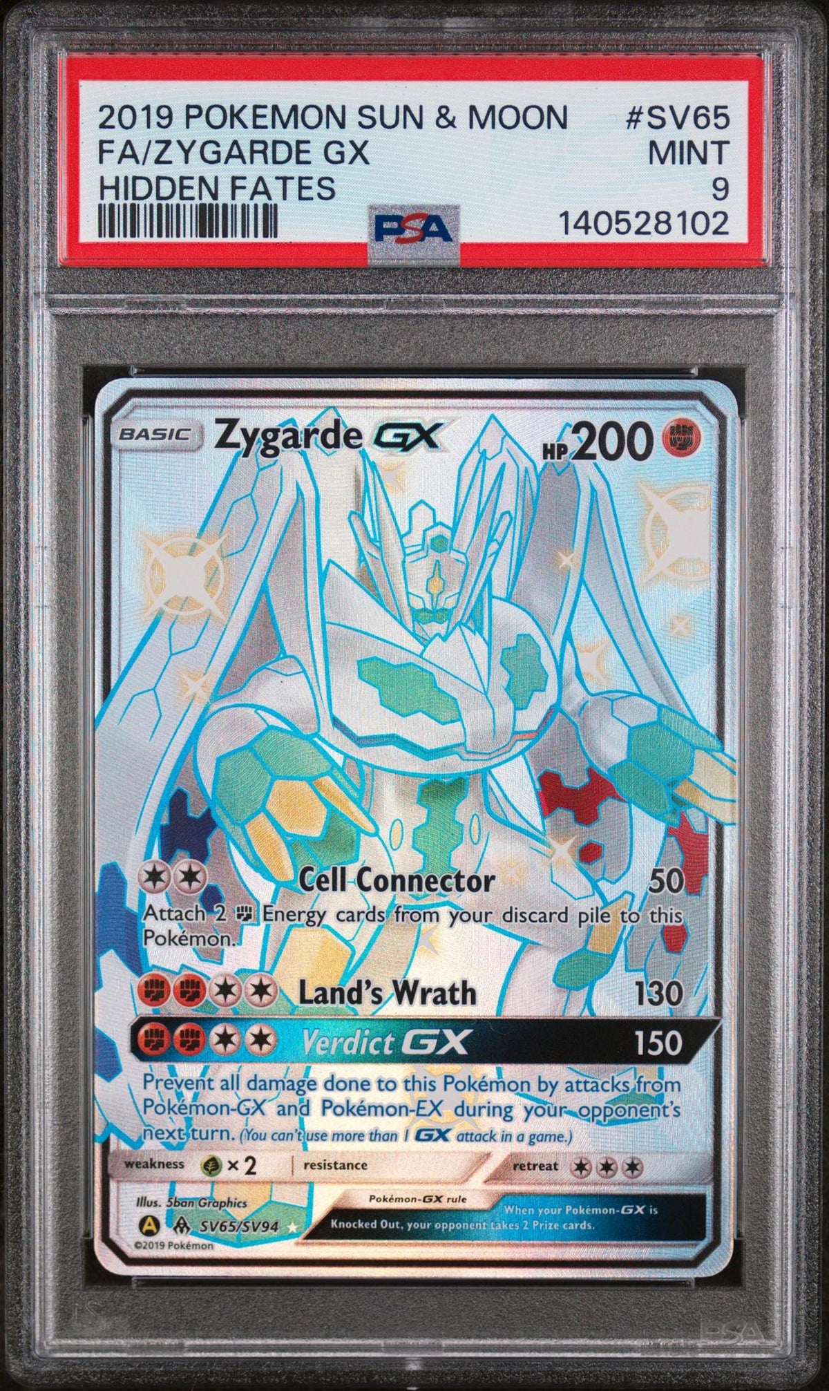 2019 Pokemon Sun and Moon Hidden Fates Zygarde Gx #SV65 PSA 9