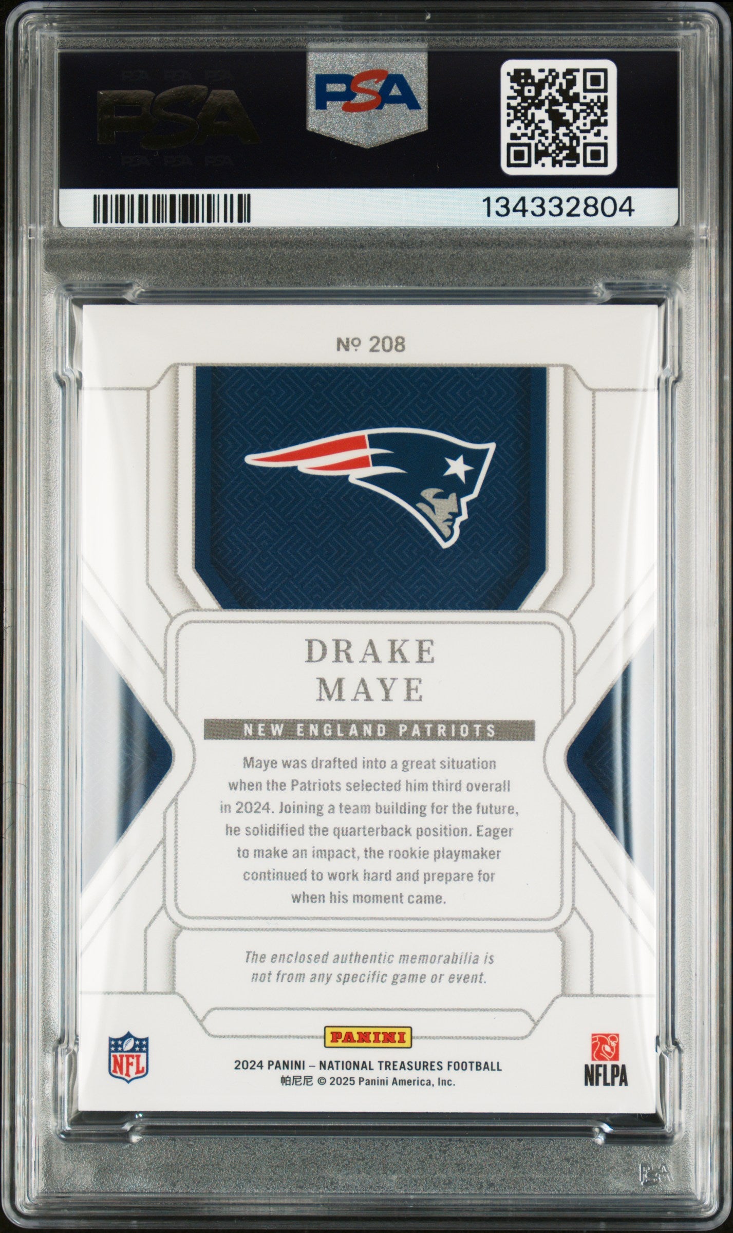 2024 National Treasures Patch Drake Maye #208 /99 PSA 9