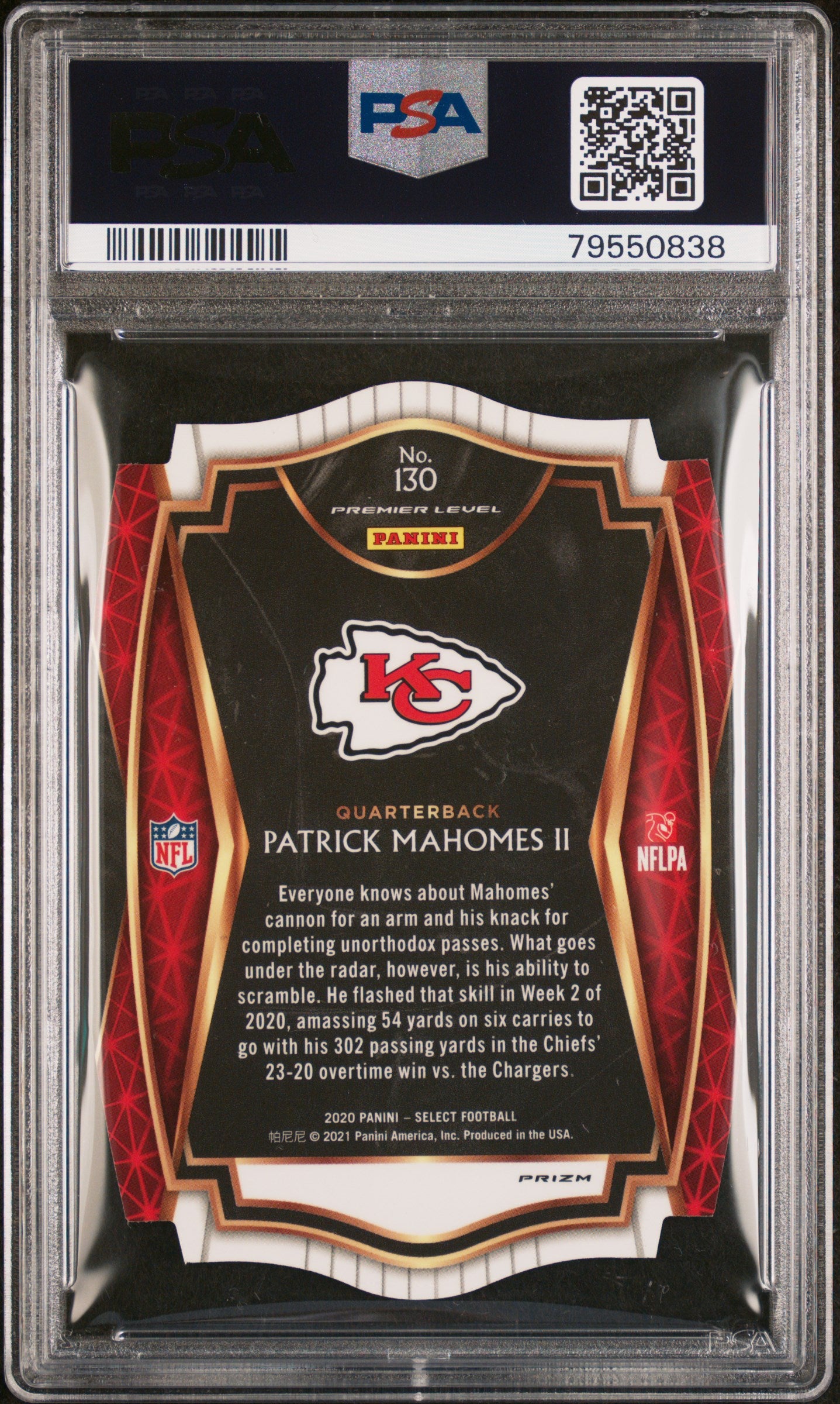 2020 Panini Select Premier Level Red Die Cut Prizm Patrick Mahomes II #130 PSA 9
