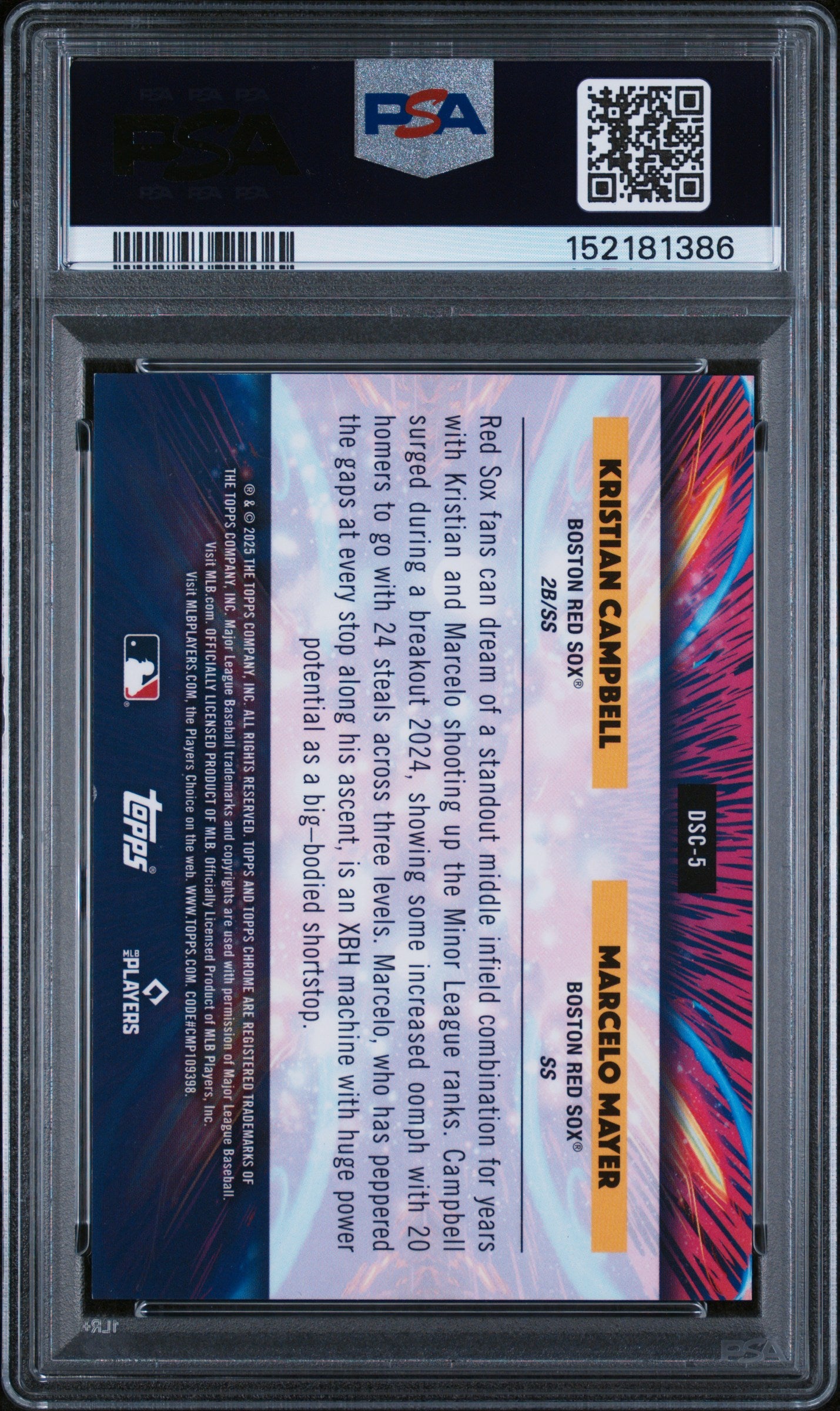 2025 Topps Cosmic Chrome Dual Star Clusters Green Space Dust Kristian Campbell/Marcelo Mayer #5 /777 PSA 9
