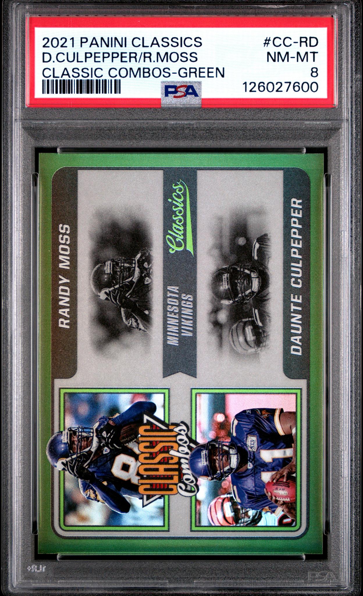 2021 Panini Classics Classic Combos Green Daunte Culpepper/Randy Moss #CC-RD 15/15 PSA 8