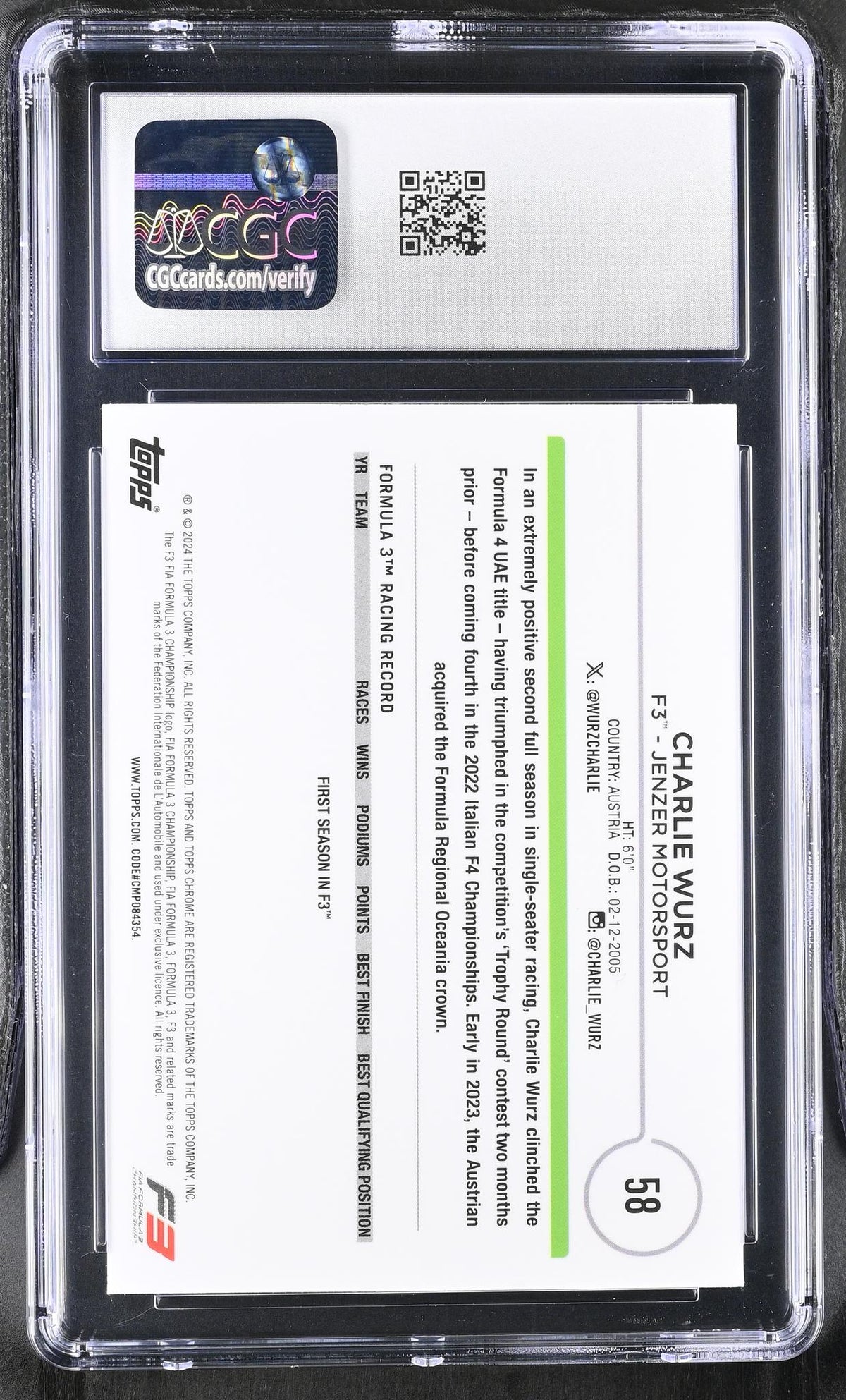 2024 Topps Chrome #58 Charlie Wurz Future Stars CGC 10