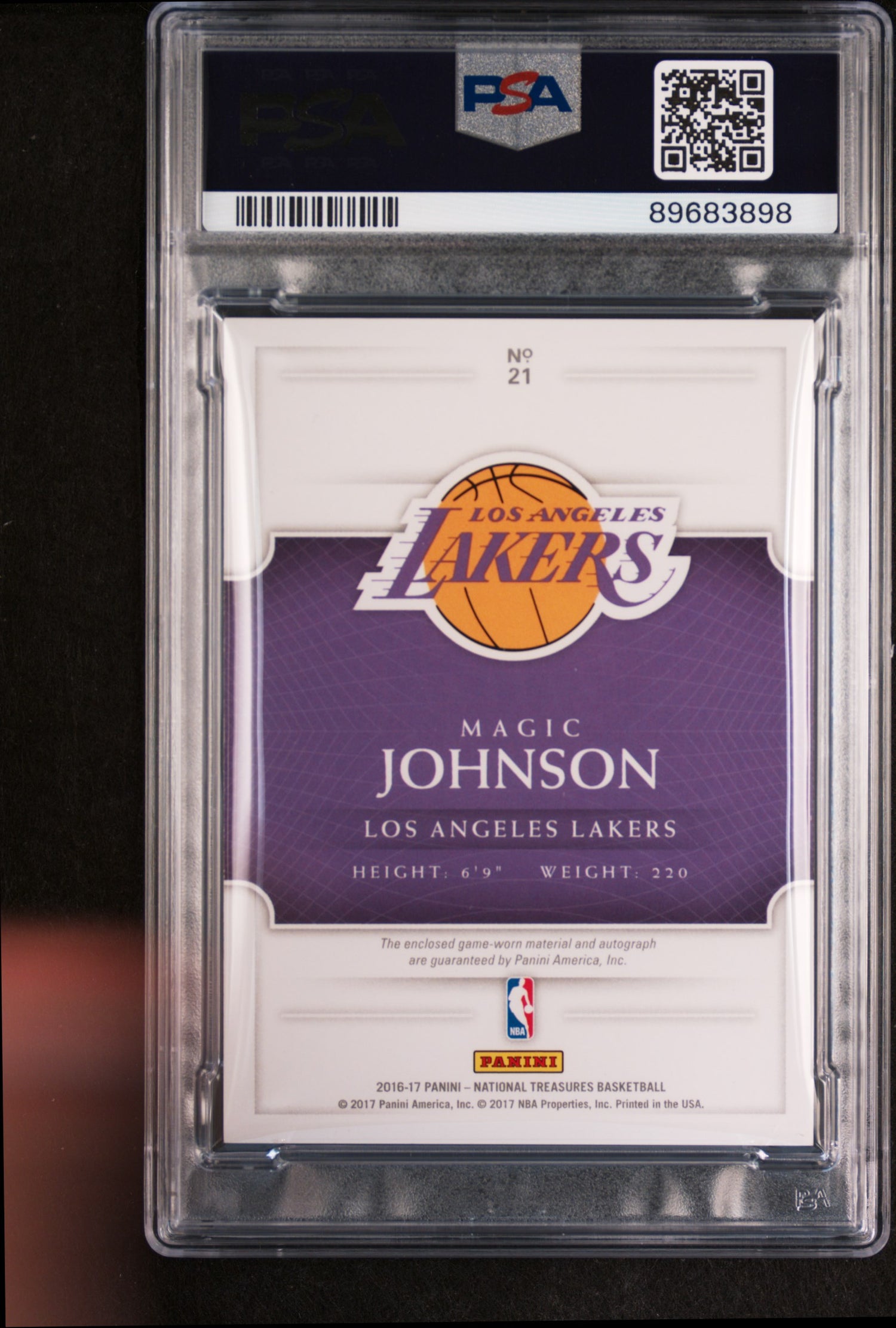 2016 National Treasures Game Gear Dual Jersey Autograph Prime Magic Johnson #21 /25 PSA 10