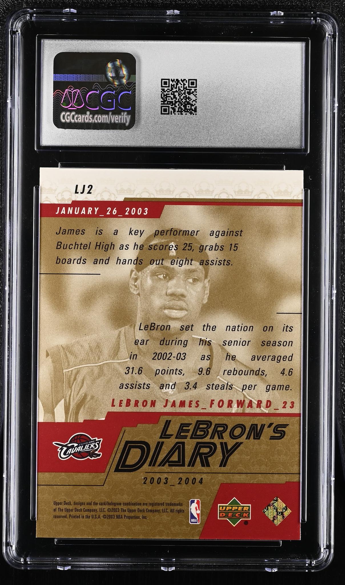 2003 LeBron's Diary #LJ2 LeBron James LeBron's Diary CGC 8.5
