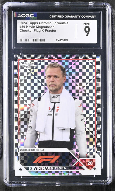 2023 Topps Chrome #50 Kevin Magnussen Checker Flag X-Fractor CGC 9