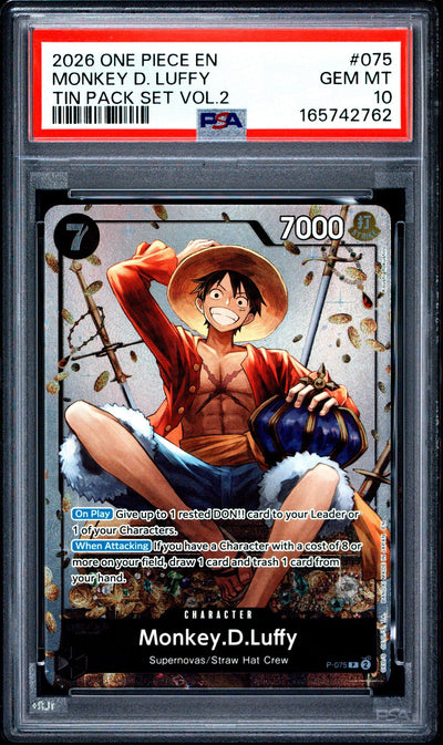 2026 One Piece Promo Tin Pack Set Volume 2 Monkey D. Luffy #P-075 PSA 10