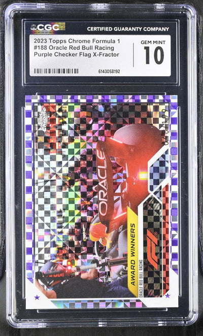 2023 Topps Chrome # Oracle Red Bull Racing Purple Checker Flag X-Fractor CGC 10