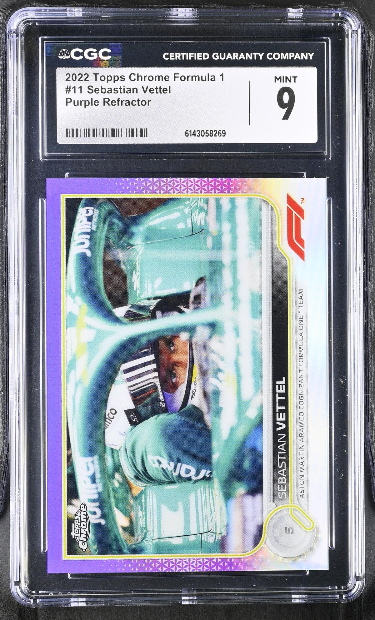 2022 Topps Chrome #11 Sebastian Vettel Purple Refractor /399 CGC 9