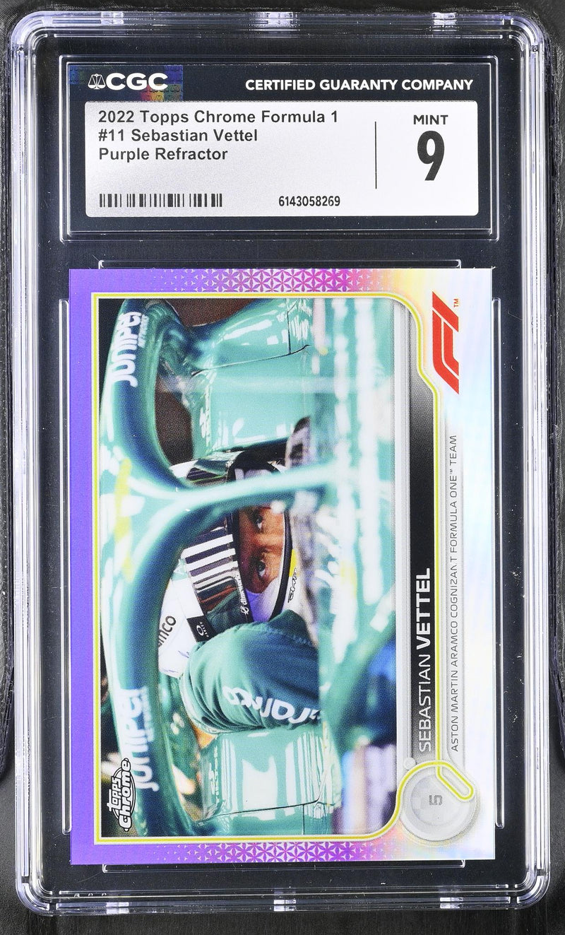 2022 Topps Chrome Formula 1 Sebastian Vettel #11 Purple Refractor /399 CGC 9