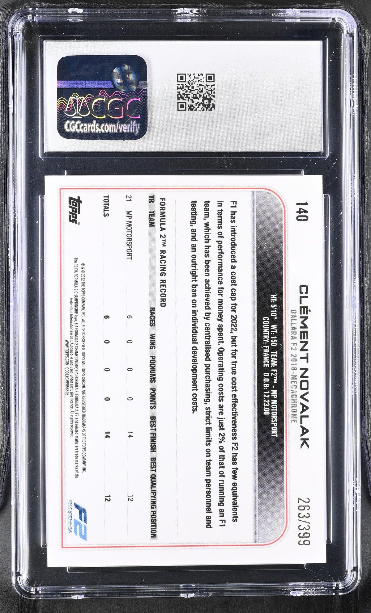 2022 Topps Chrome #140 Clément Novalak Purple Refractor /399 CGC 8.5