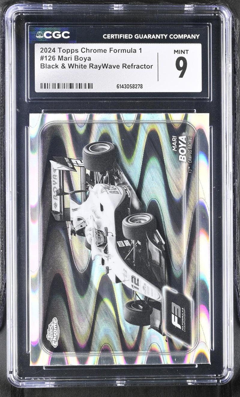 2024 Topps Chrome Formula 1 Mari Boya #126 Black & White RayWave Refractor CGC 9