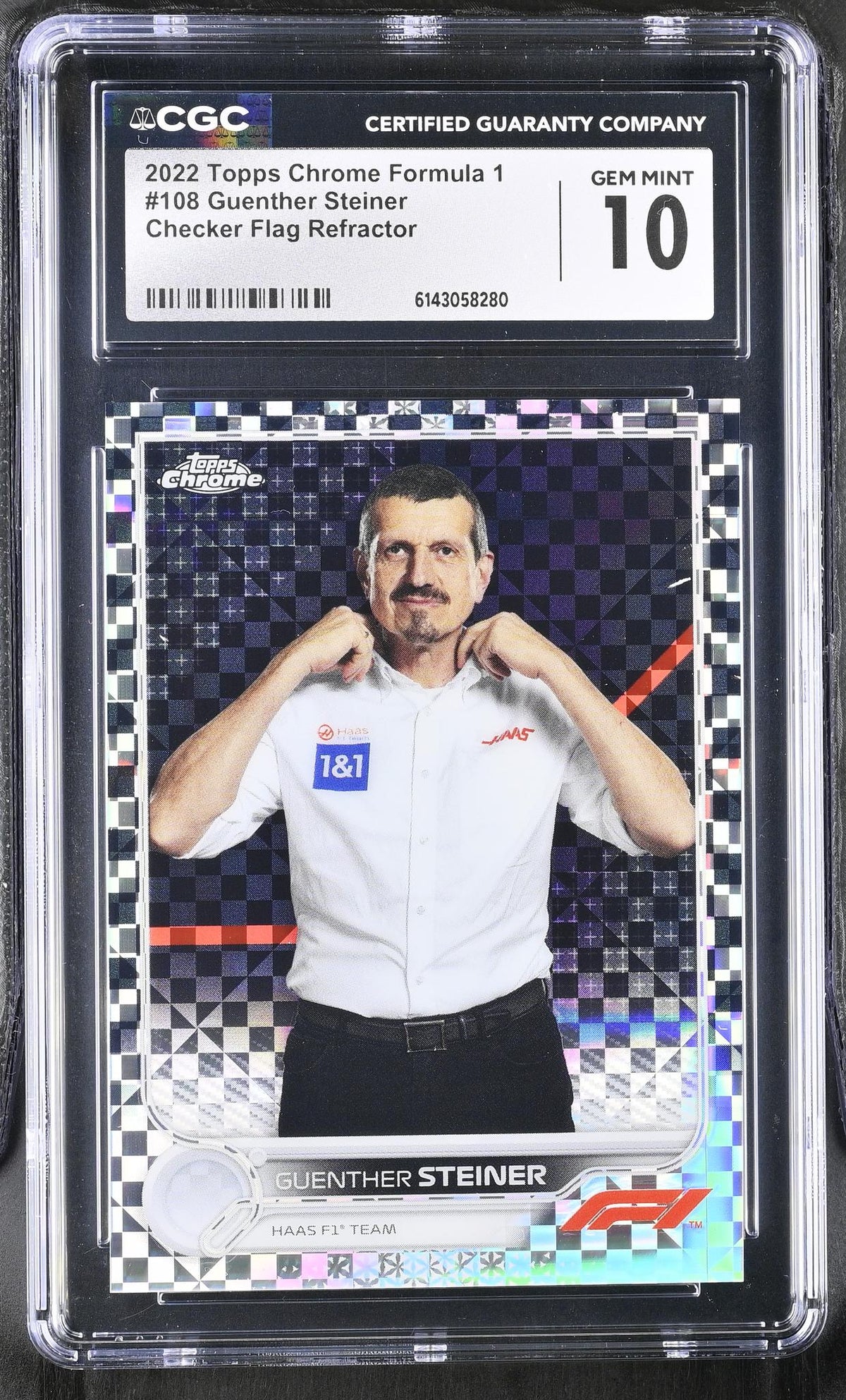 2022 Topps Chrome #108 Guenther Steiner Checker Flag Refractor CGC 10